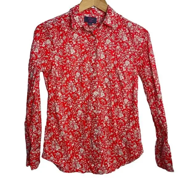 J Crew Red Button Down Shirt Liberty Fabrics 0 - Picture 8 of 8